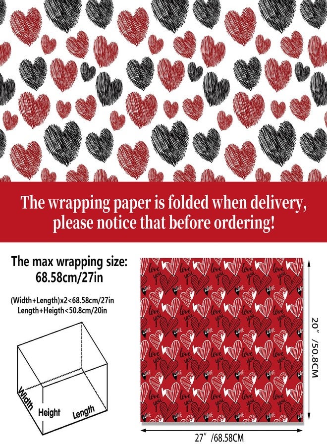iKammo 12 Sheet Pink Valentine's Day Wrapping Paper Pink Gift Wrap Paper Pink Love Heart DIY Craft Art Paper for Party Decor Supplies, 20 x 27 Inch (Black Red) - Image 4